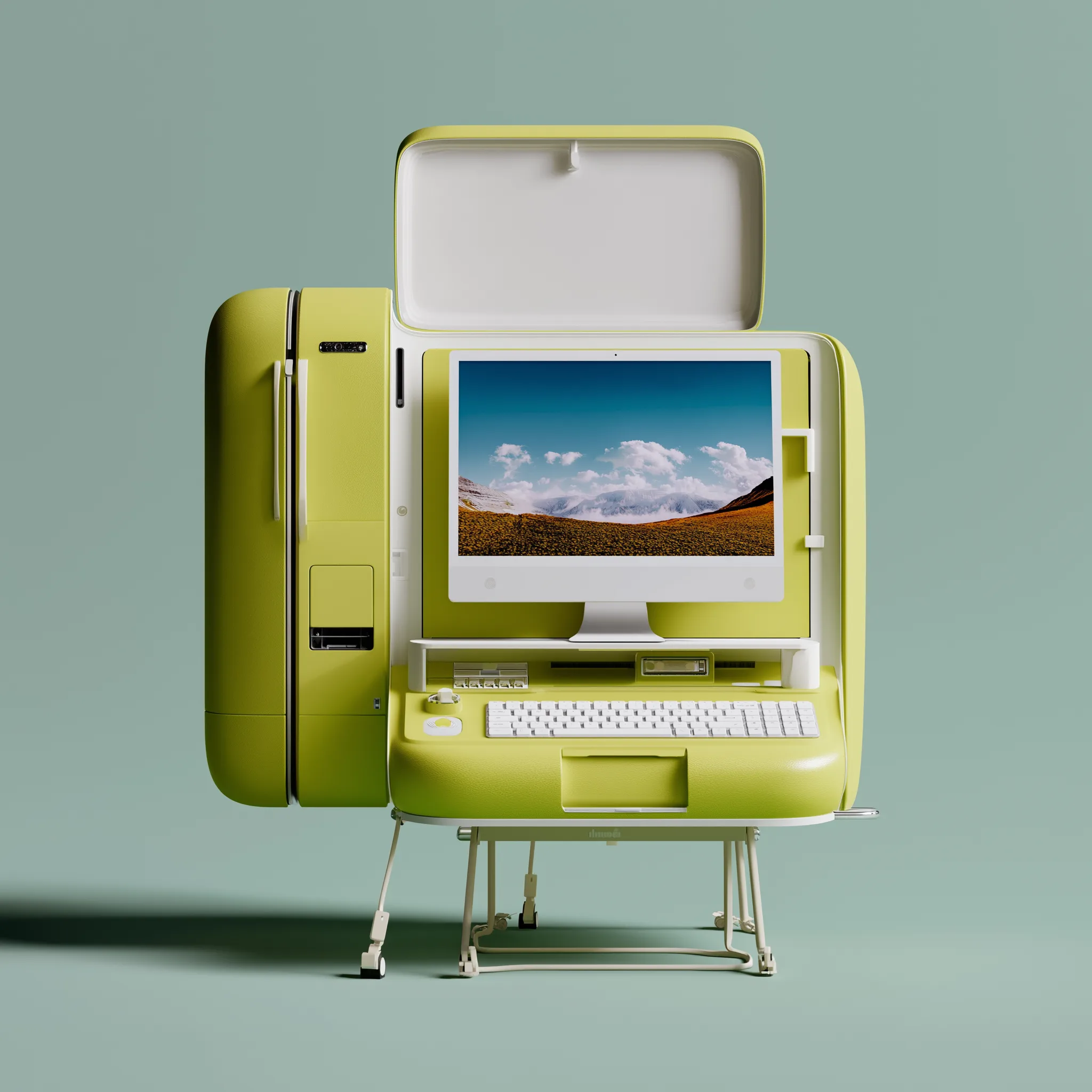 Funky lime green computer representing merchant tools